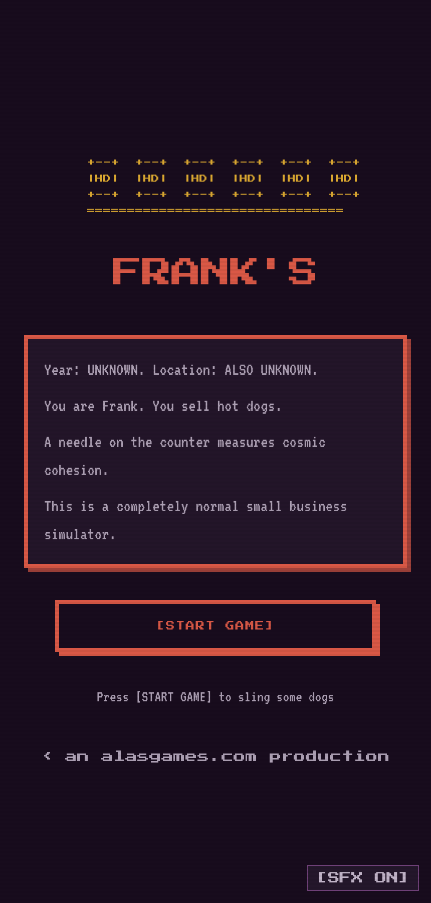 Frank's β Cosmic Hot Dog Emporium title screen